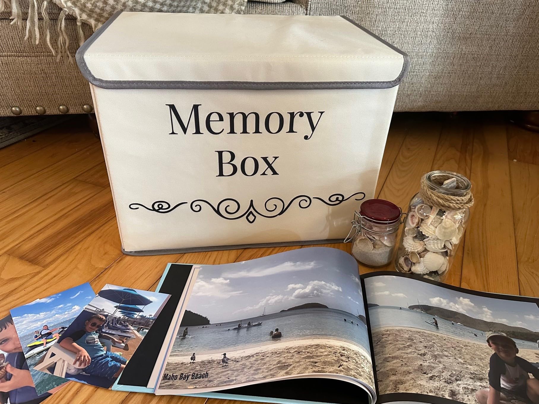 Pear Tree Essentials memory storage box spacious interior fits baby keepsakes and photos.