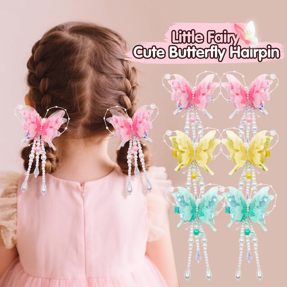 Pearl butterfly tassel hair clip closeup highlights durable handmade construction