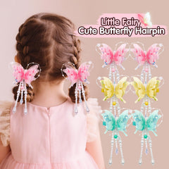 Pearl butterfly tassel hair clip closeup highlights durable handmade construction
