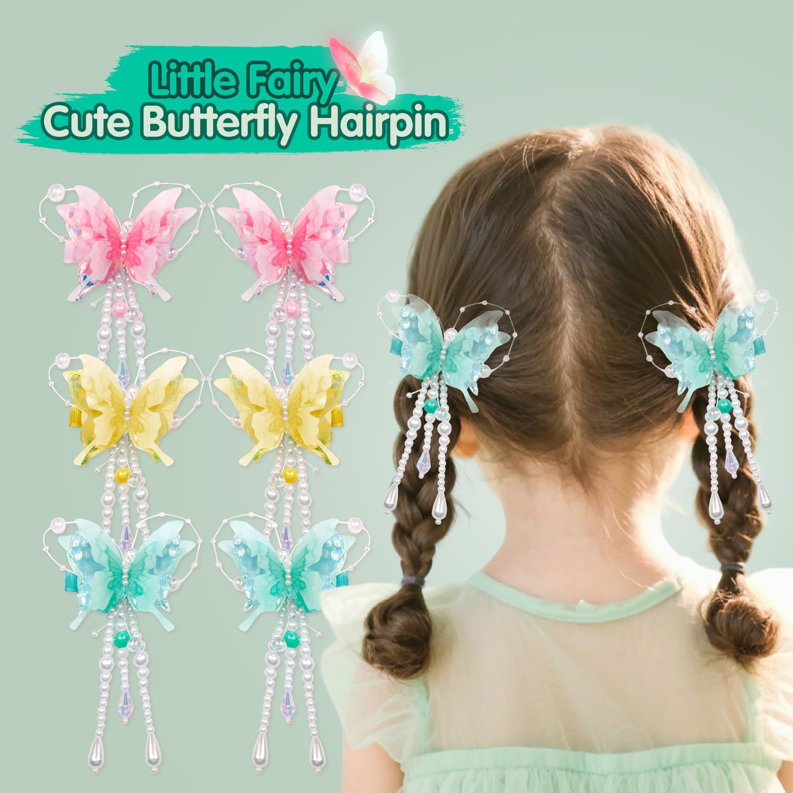 Pearl butterfly tassel hair clip on hair demonstrates quick styling for busy mornings
