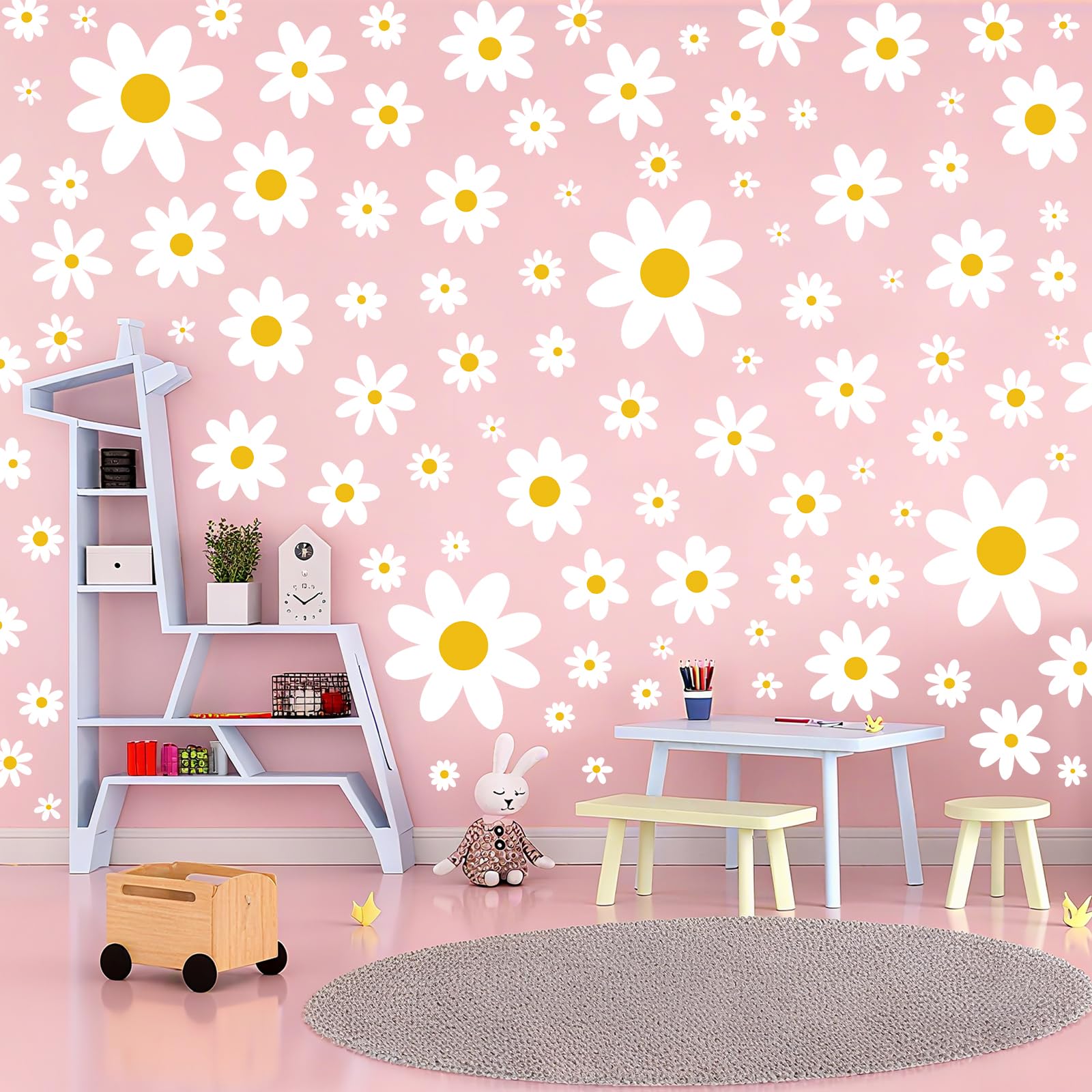 Pedel Daisy wall stickers in varied sizes create natural, dimensional wall accents.