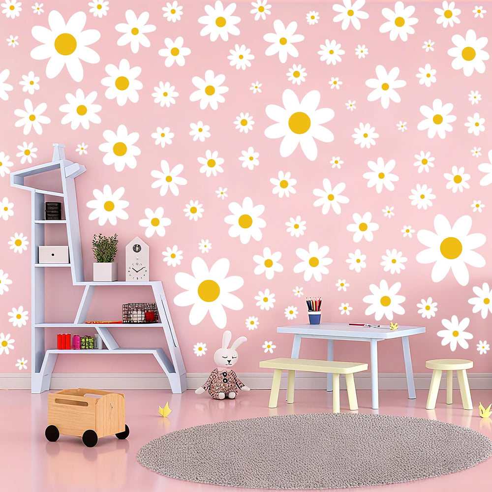 Pedel Daisy wall stickers in varied sizes create natural, dimensional wall accents.