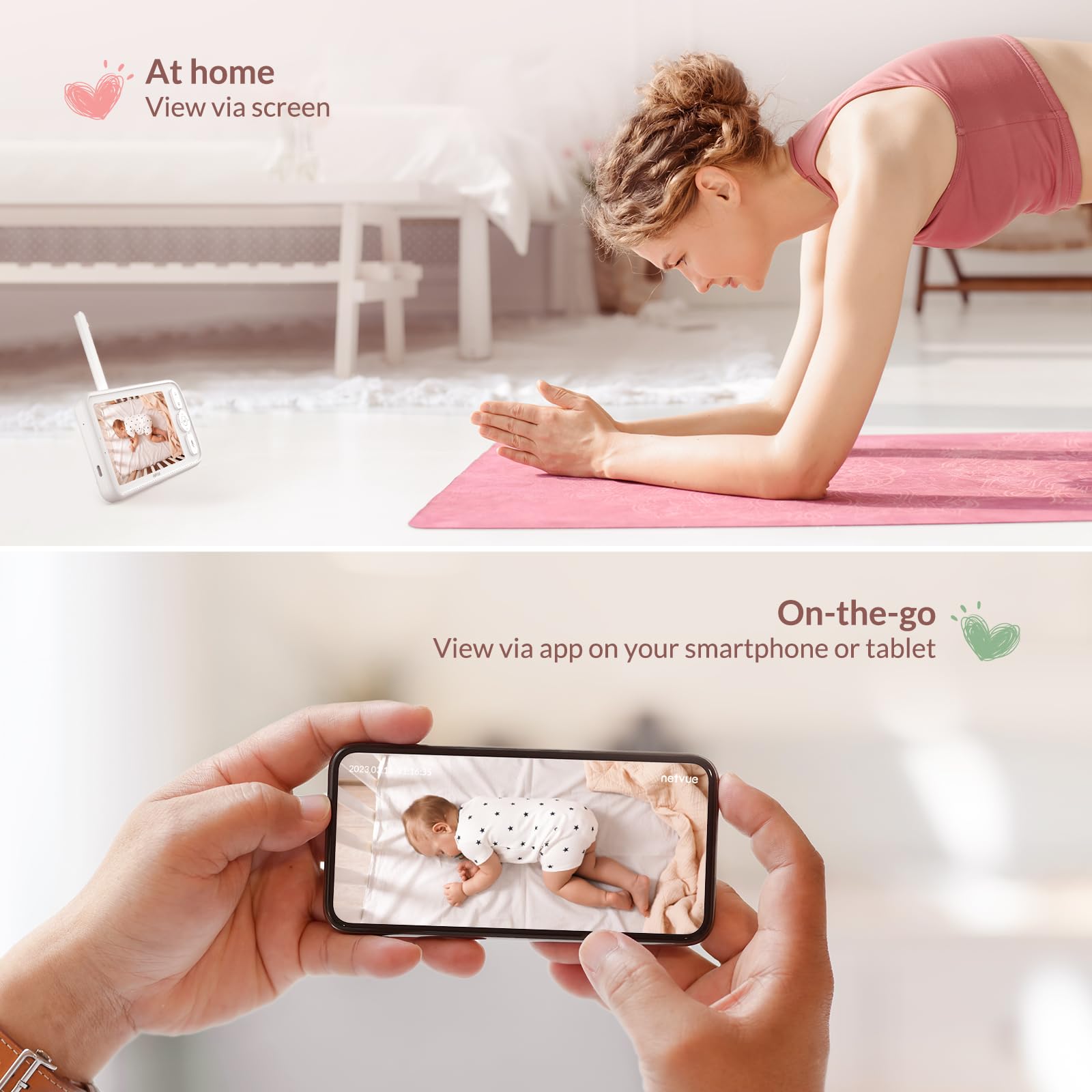 Peekababy monitor app view shows secure streaming on your phone for away moments.