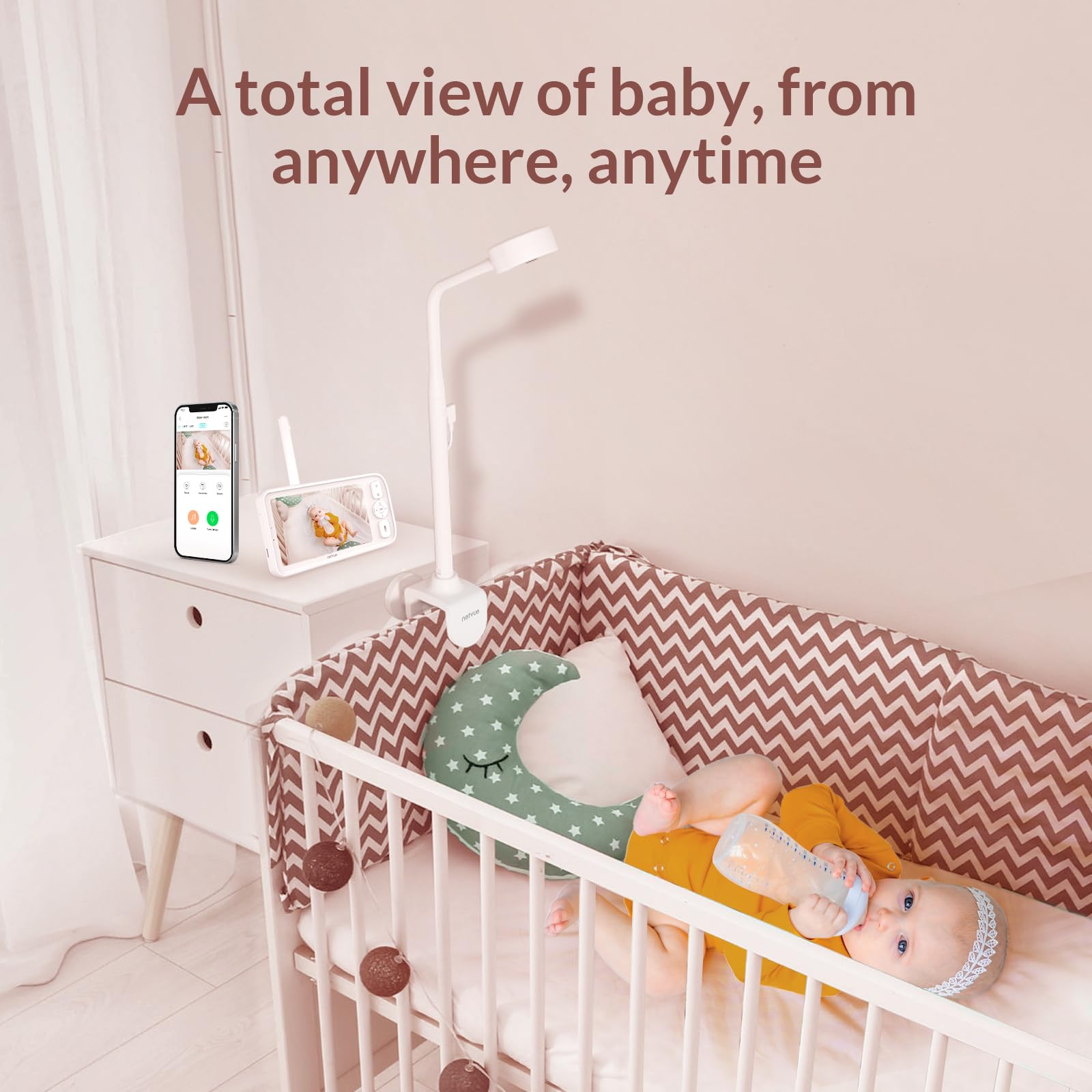 Peekababy night vision captures clear baby details without waking them.
