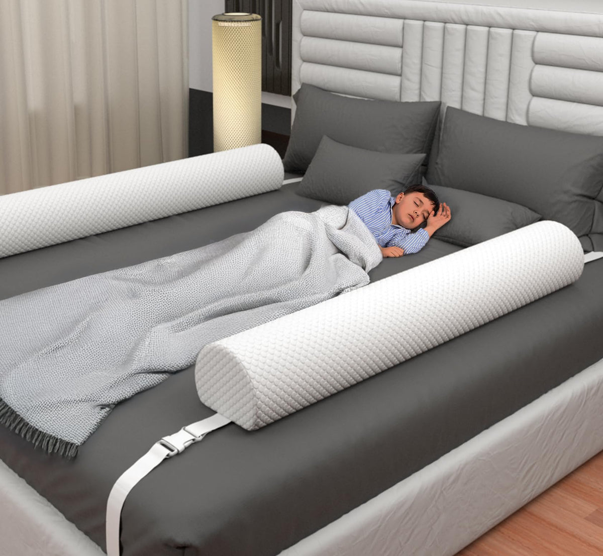 Peekabi bed rail with adjustable straps demonstrates a secure fit for any bed