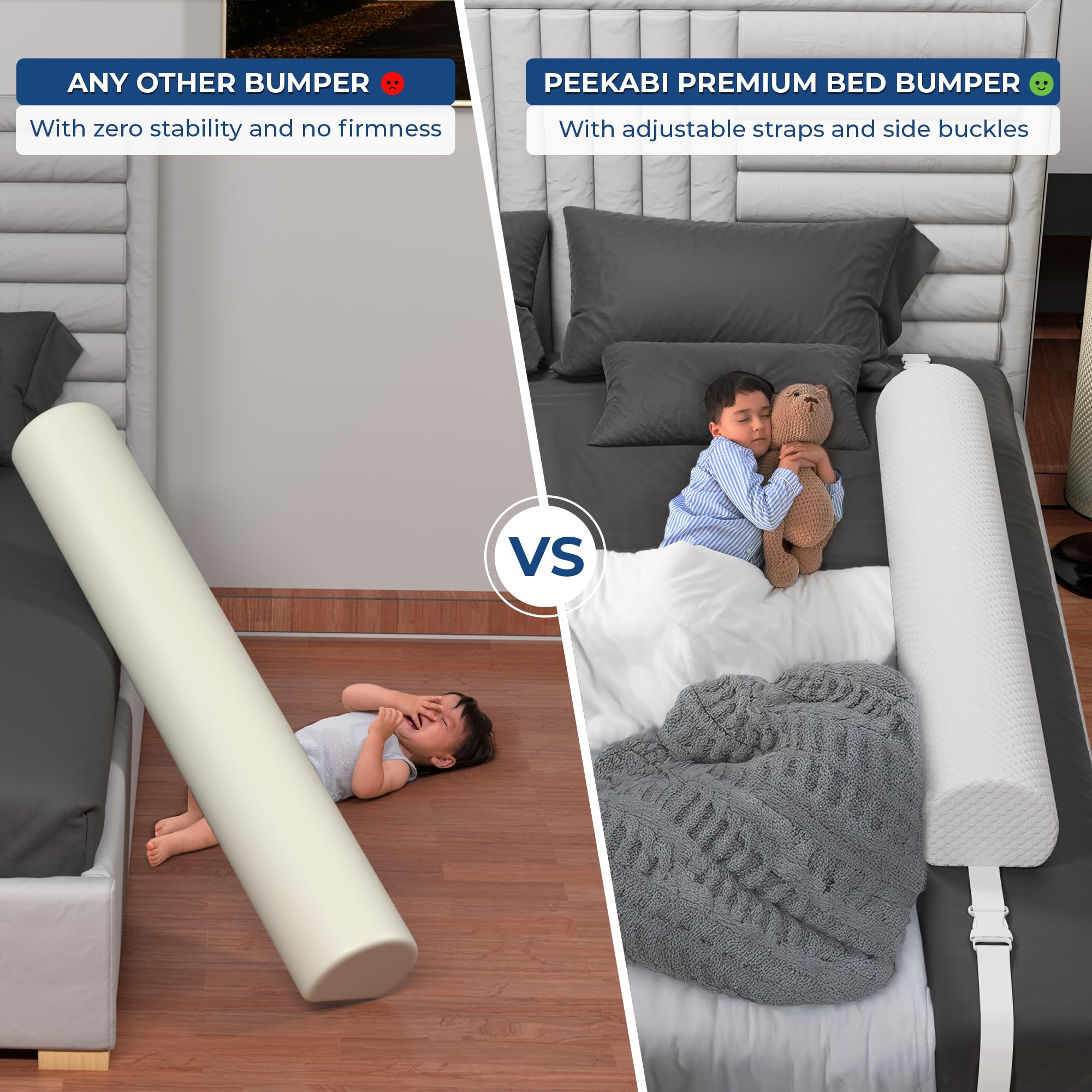 Peekabi bed rail travel-ready design keeps toddlers safe away from edges