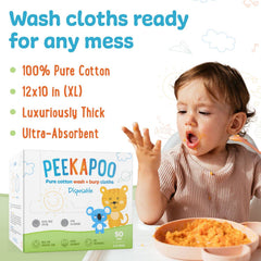 Peekapoo biodegradable cotton towels packaged showing eco-friendly disposal option.