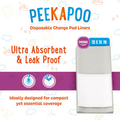 Peekapoo Mini 100-pack packaging emphasizes travel-friendly liners