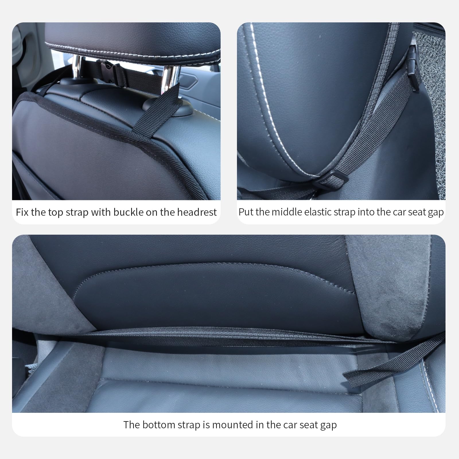 pefirst car backseat organizer elastic attachments show secure fit across various car seats.