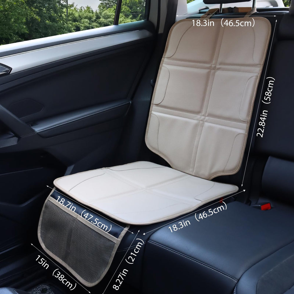 pefirst car seat protector beige A installation view shows double fixation belt.