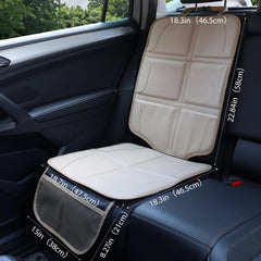 pefirst car seat protector beige A installation view shows double fixation belt.