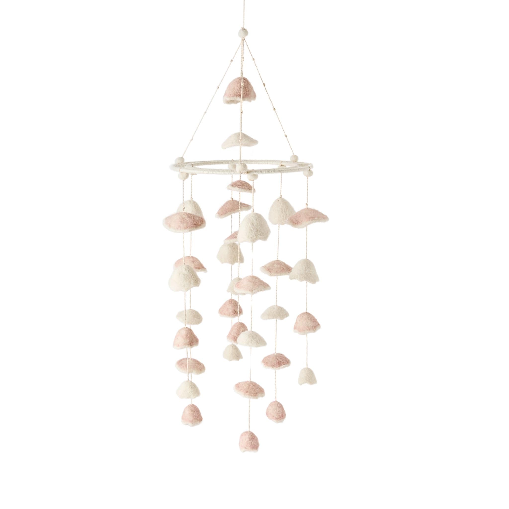 PEHR Classic Wool Felt Mobile Floret close-up showing soft felt ornaments for a soothing nursery ambience.