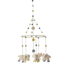 PEHR elephant mobile with wool felt figures creates a soothing nursery focal point.