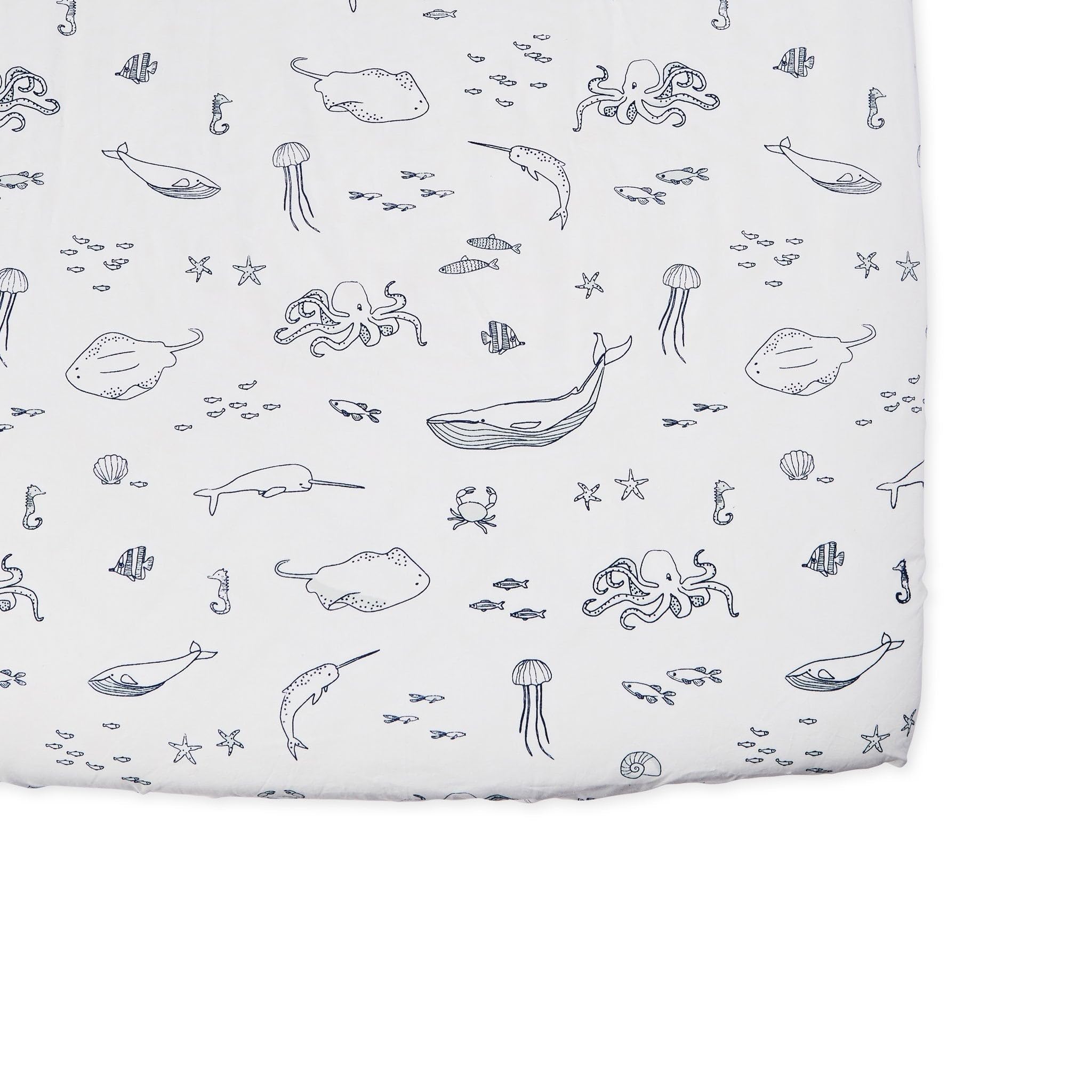 PEHR Life Aquatic crib sheet in breathable brushed cotton for cozy nights.