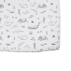 PEHR Life Aquatic crib sheet in breathable brushed cotton for cozy nights.