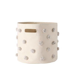 Pehr Pom Pom Basket Grey front view for organized nursery storage of toys