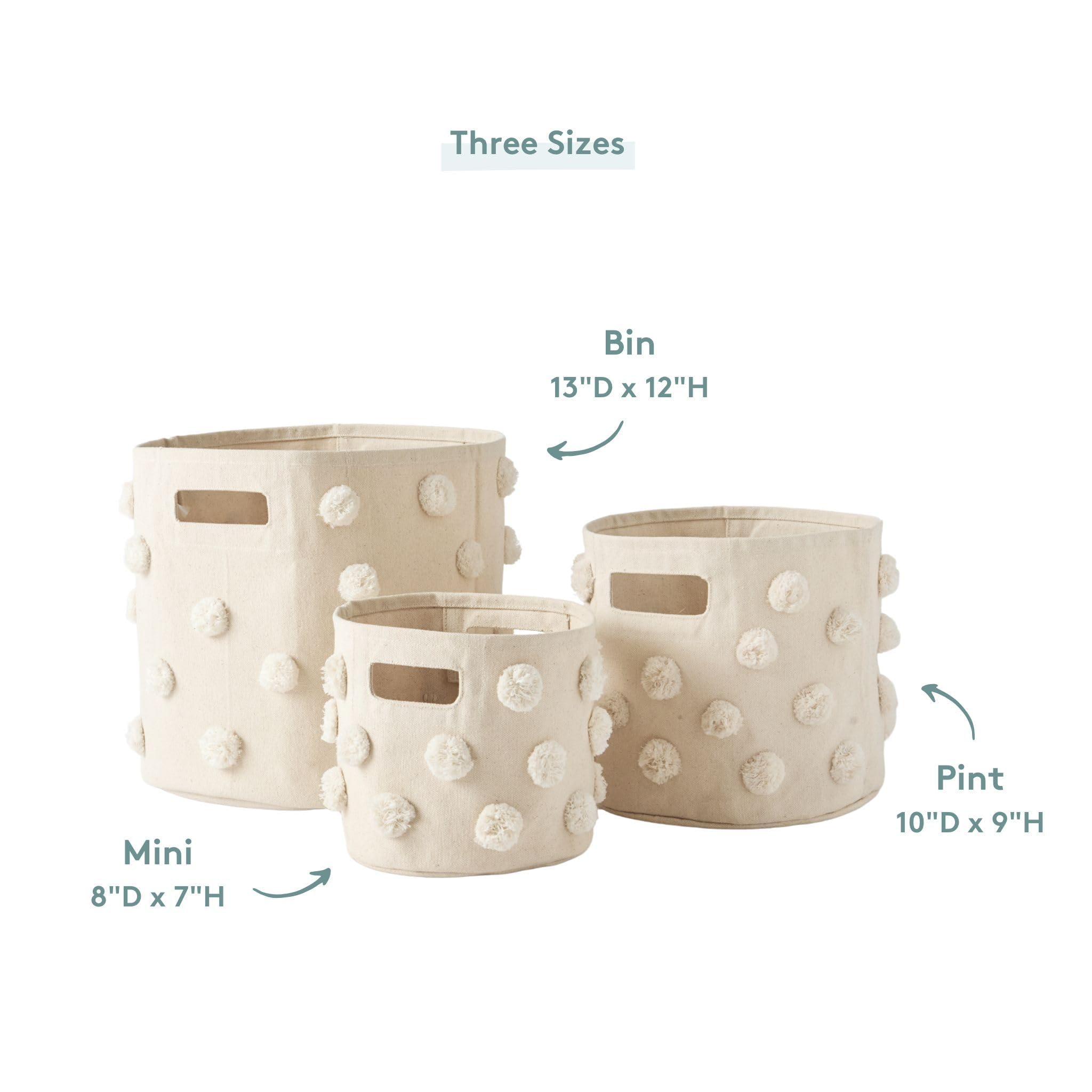 Pehr Pom Pom Basket Mini Blush side detail shows durable canvas.