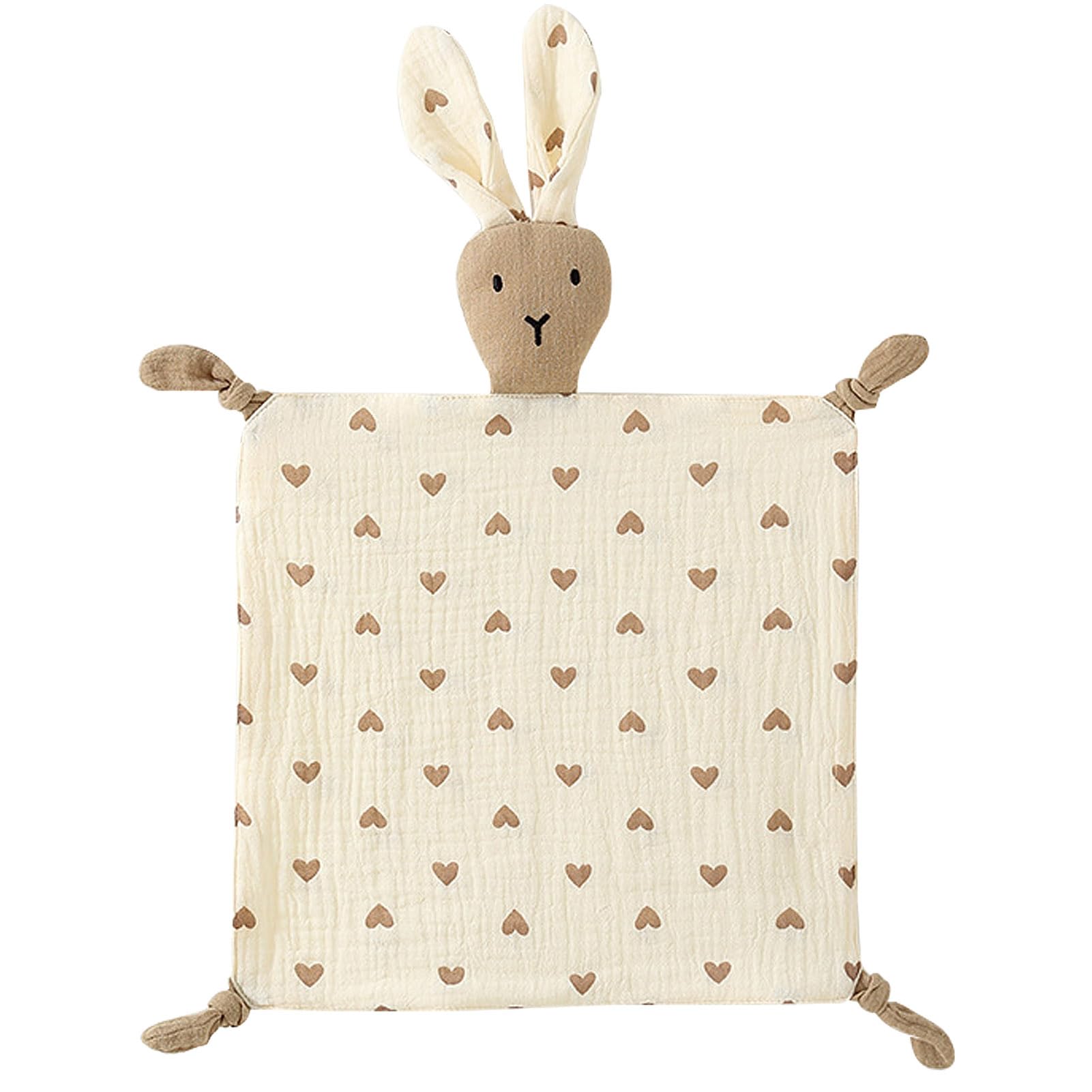 PEIPEIWU bunny lovey closeup shows soft organic cotton muslin for gentle baby comfort.