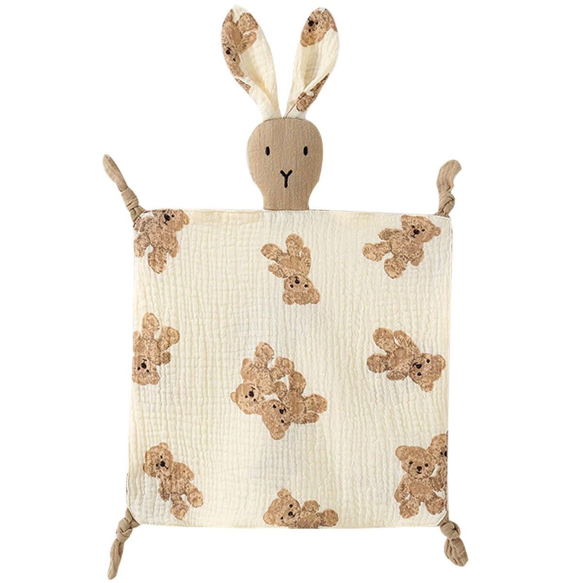PEIPEIWU Lovey Bunny in soft muslin comforts babies during cuddles and naps.