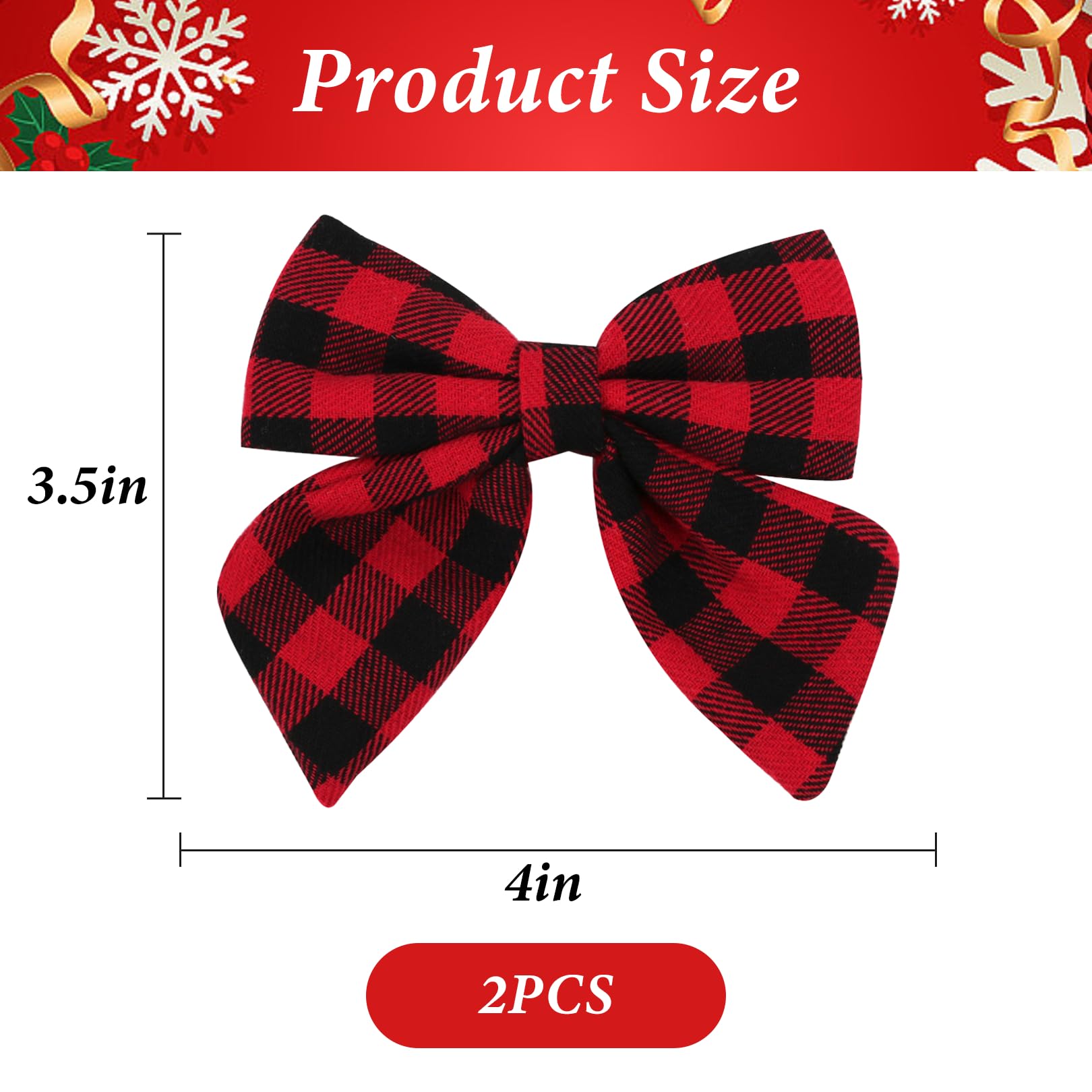 Pejlnd red buffalo plaid hair bow clip closeup shows durable metal and velvet