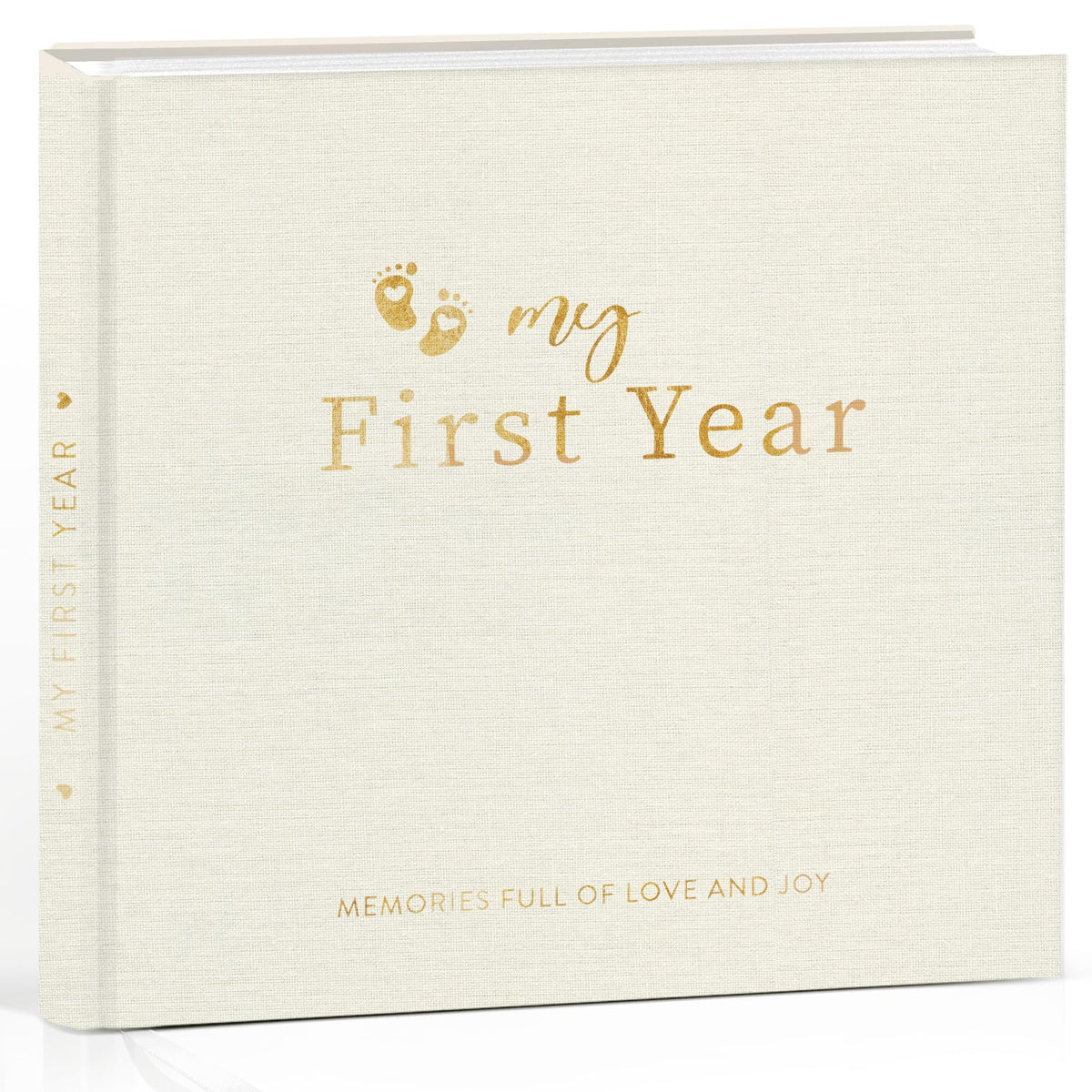 Pejoye Baby Memory Book first year cover in beige linen for lasting keepsakes.