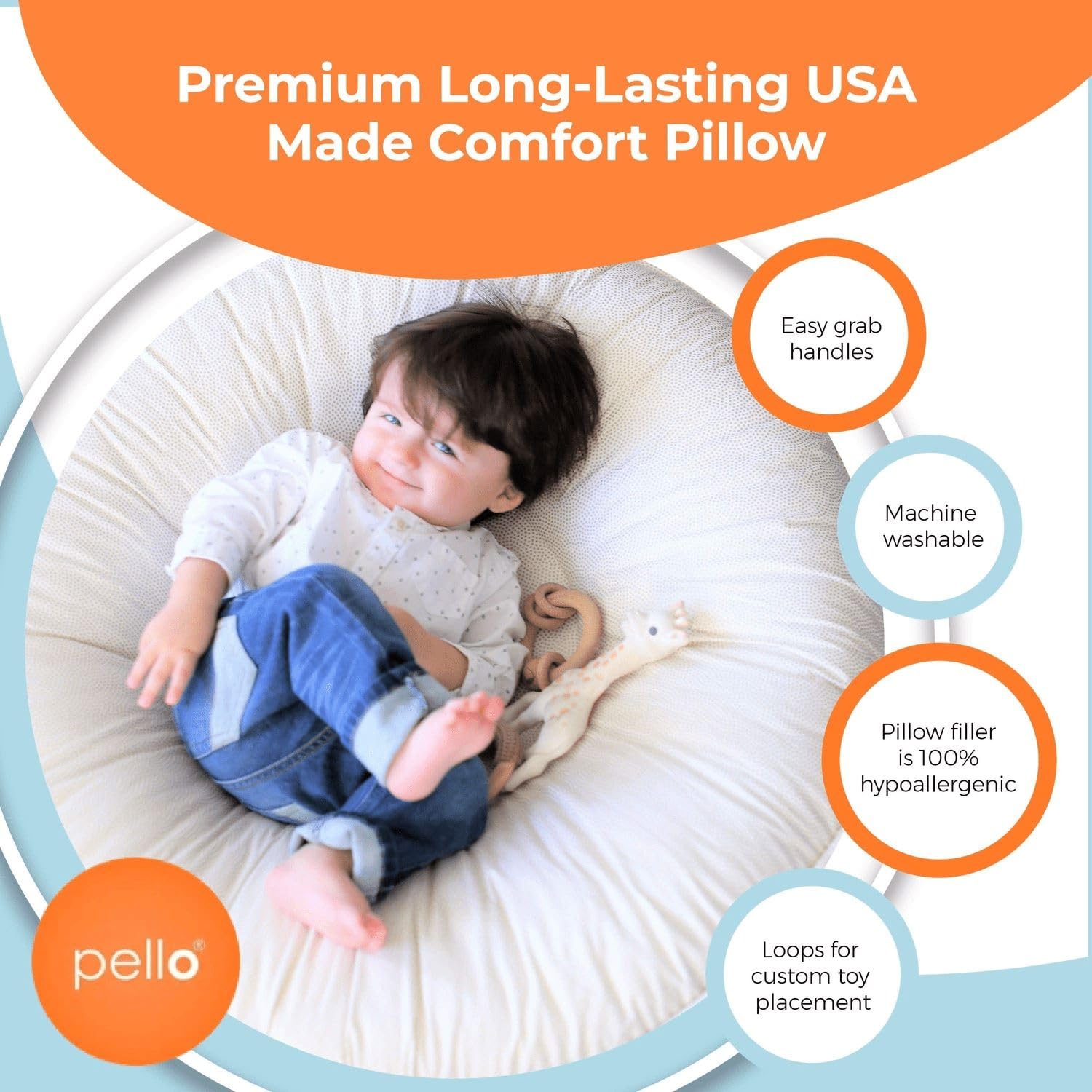 Pello Tommy peek-a-boo pocket detail supports toy attachment and interactive play.