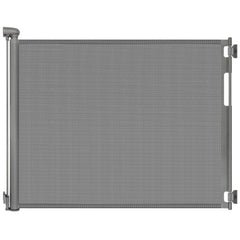 Peluasua retractable baby gate at doorway extended to 55 inches for wide openings