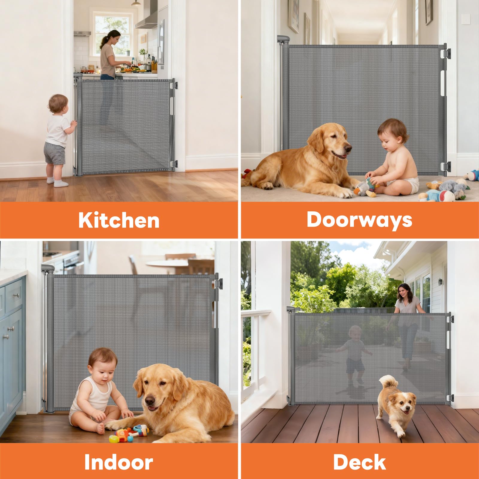 Peluasua gate gray finish blends with decor while signaling safety