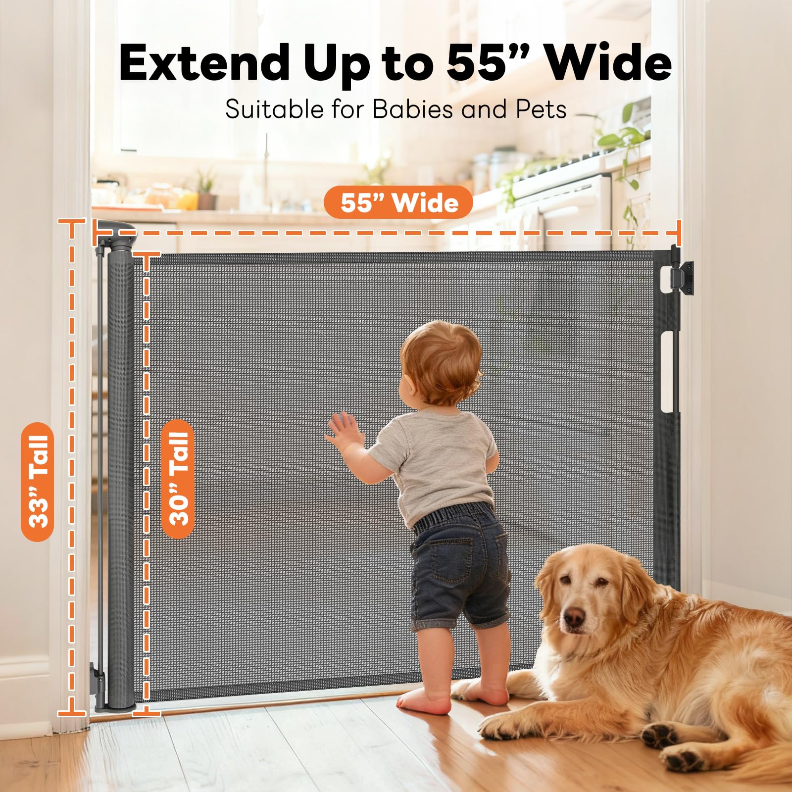 Peluasua retractable gate with stair mesh for stair safety