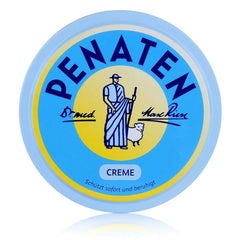 Penaten Baby Creme side view shows classic tins ideal for on-the-go hydration.
