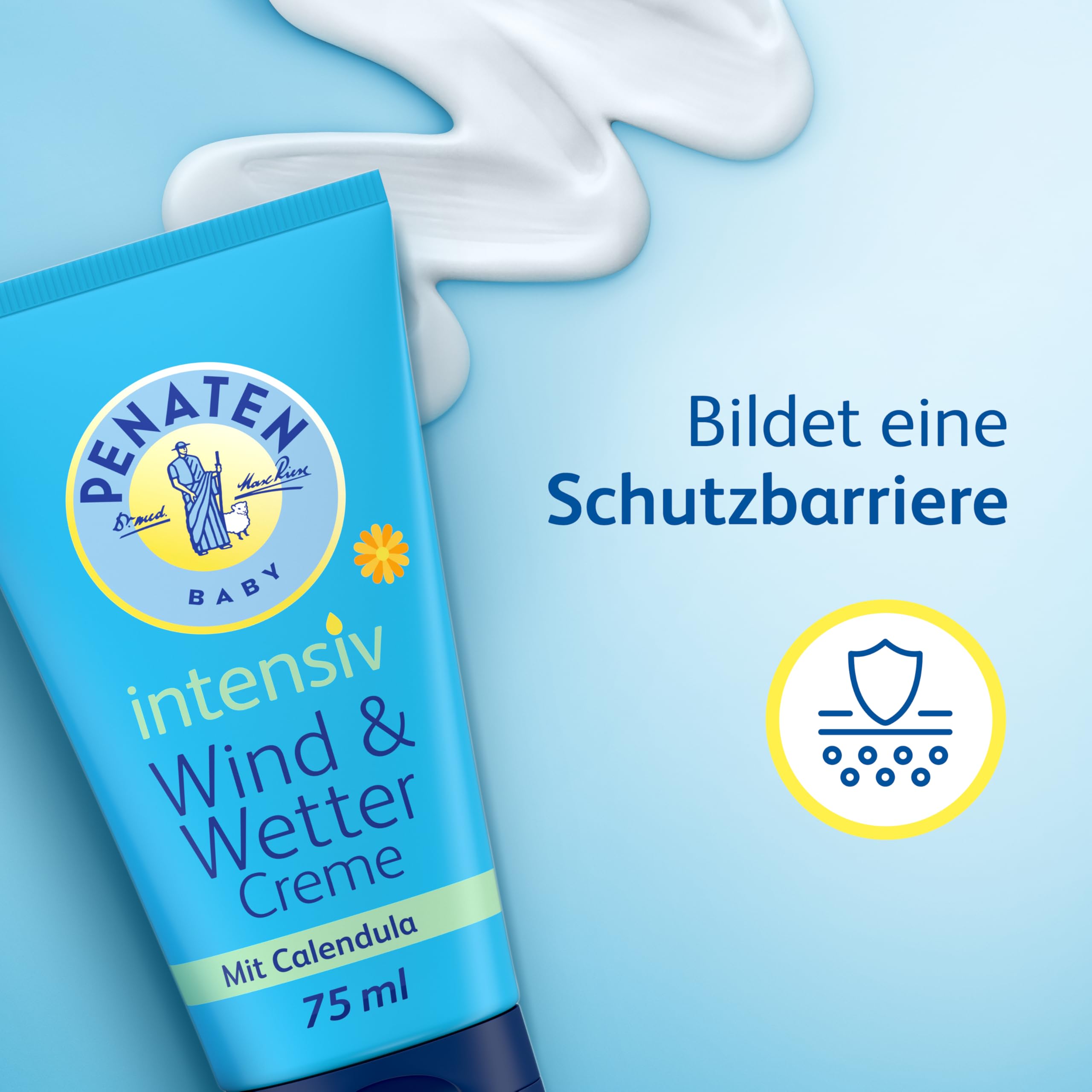 Penaten baby skin protection in cold weather application on little cheeks.