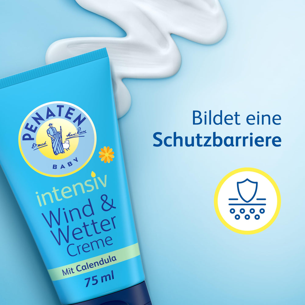 Penaten baby skin protection in cold weather application on little cheeks.