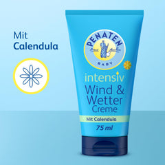 Penaten Wind & Weather Cream dermatologically tested label indicates sensitive skin friendly formula.