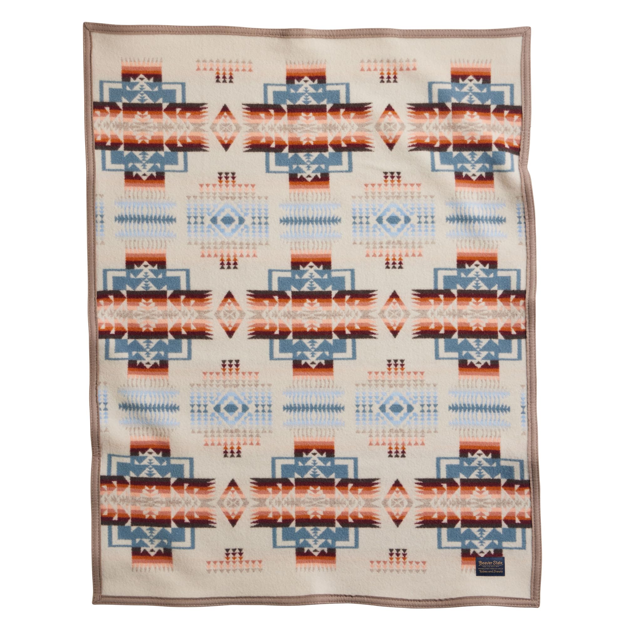 Pendleton Chief Joseph crib blanket rosewood closeup showing plush wool and durable binding.