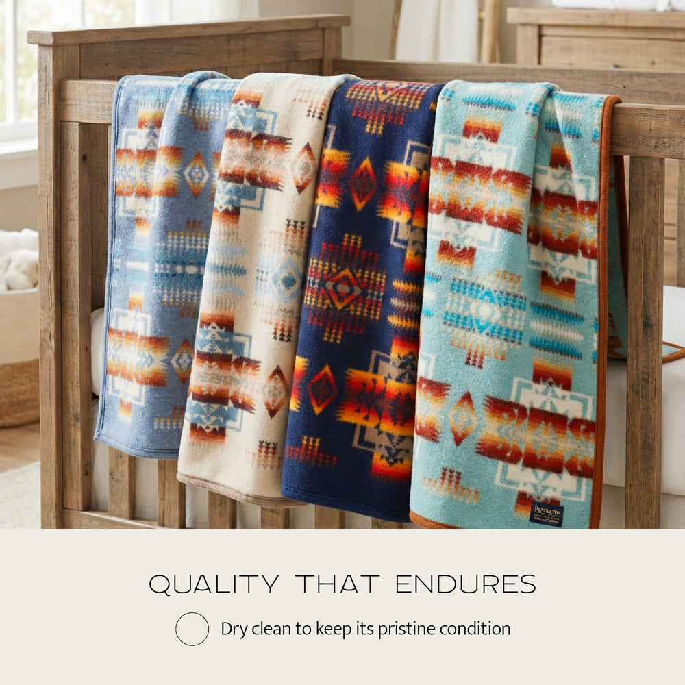 Pendleton Chief Joseph crib blanket rosewood gift-ready packaging and heirloom-quality appeal.