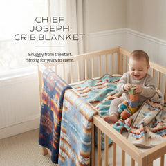 Pendleton Chief Joseph crib blanket rosewood folded reveals reversible look for nursery styling.