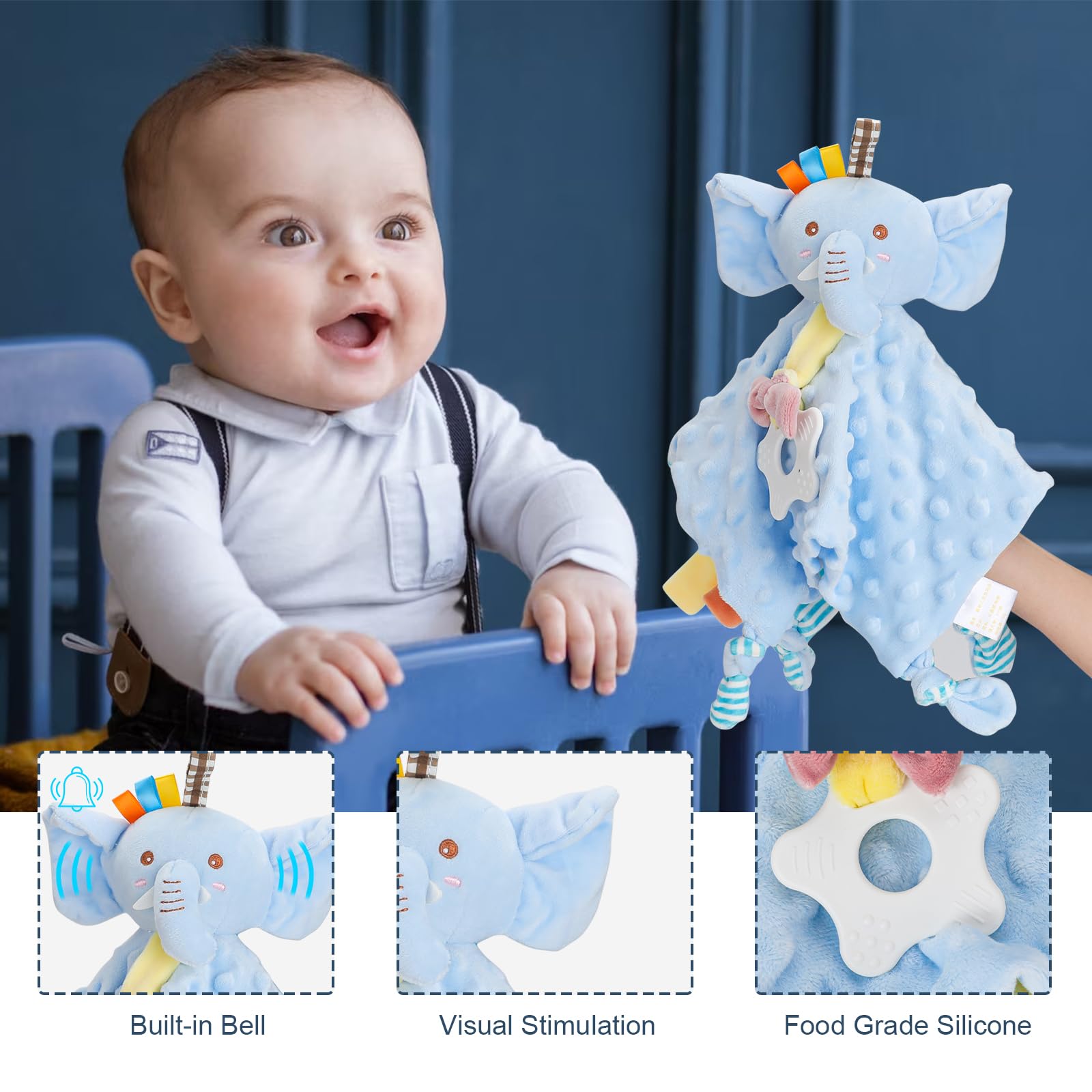 Pengtai rabbit-ear teething toy provides safe gum relief.