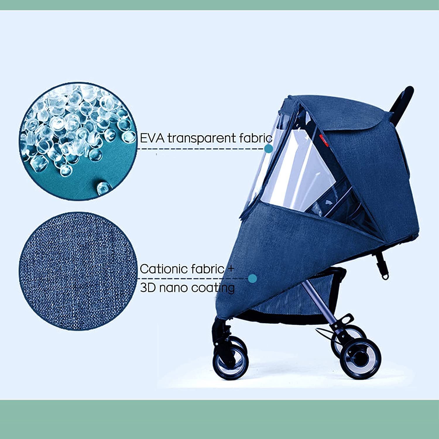 Peninsula Love pram rain cover showcases waterproof material keeping weather out.