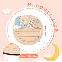 Penitue baby announcement sign blue disk ideal for photo props and nursery art.