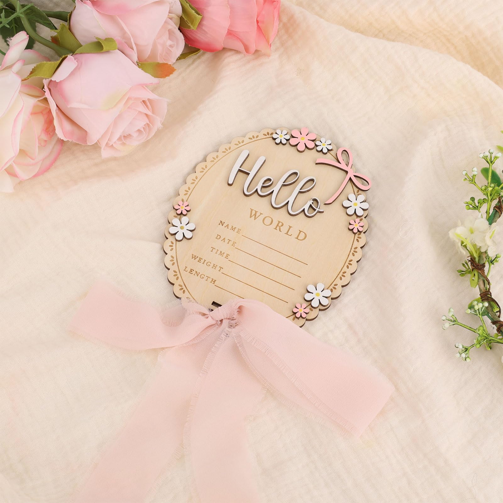Penitue baby announcement sign package content includes sign, stand, and marker.