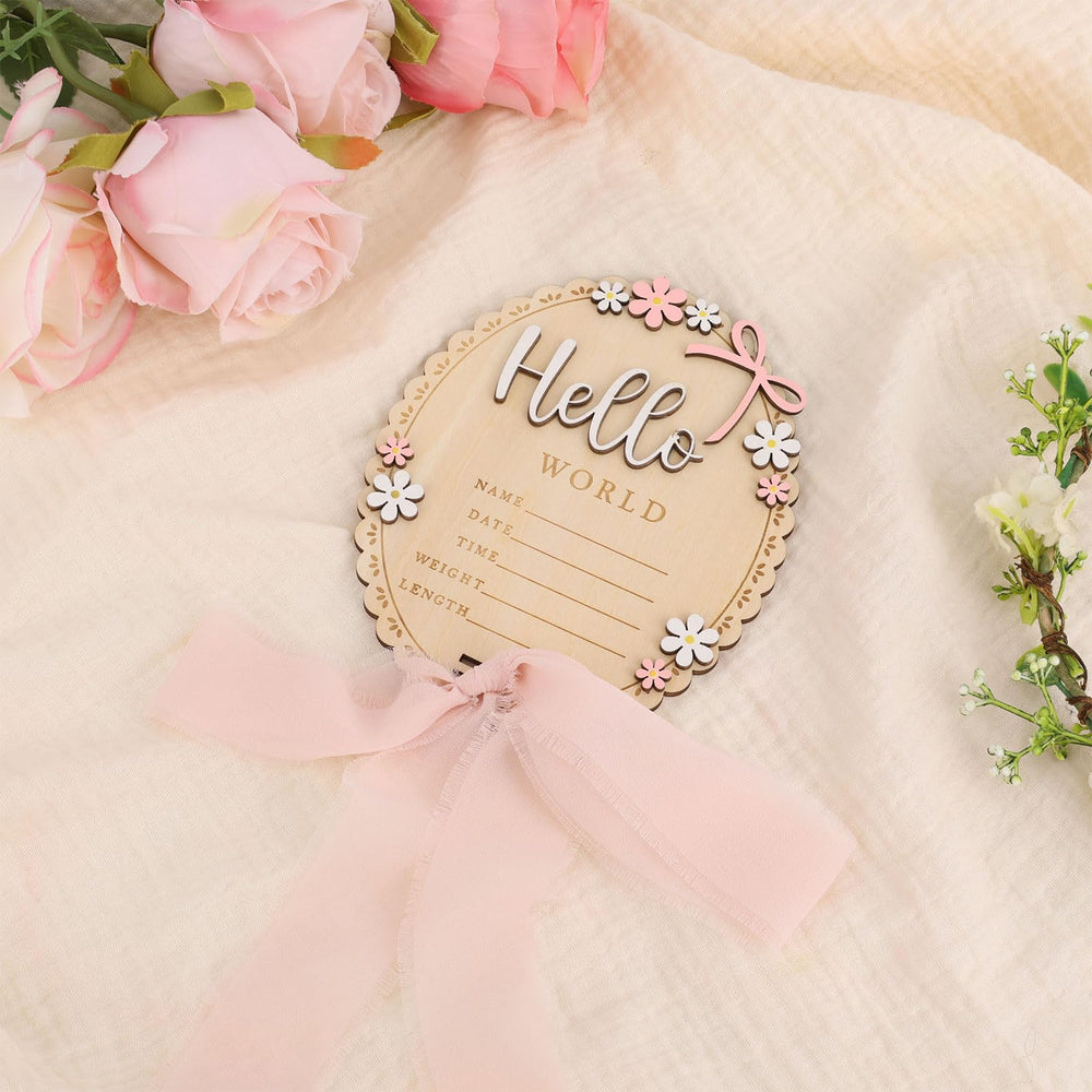 Penitue baby announcement sign package content includes sign, stand, and marker.