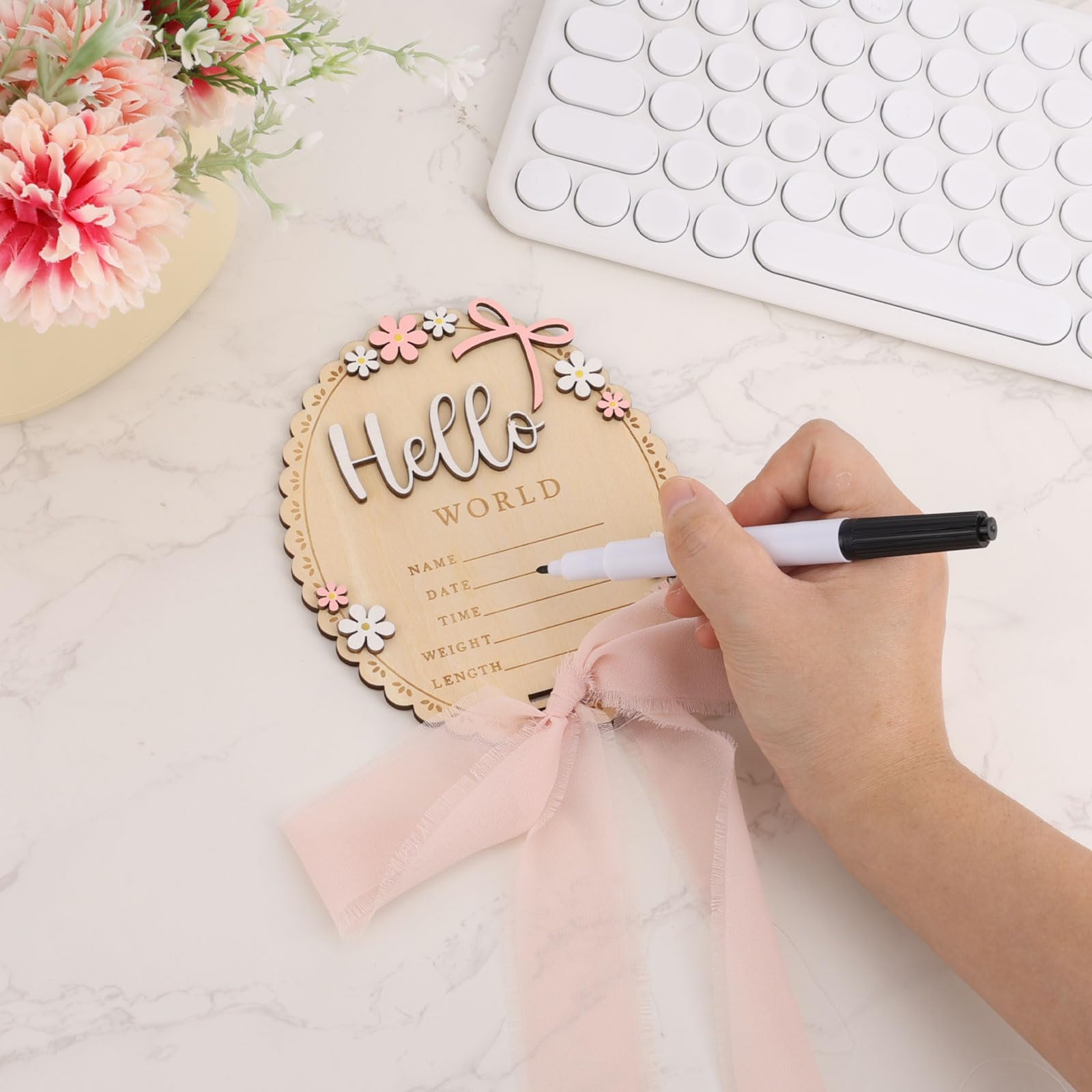 Penitue baby announcement sign three-d lettering adds depth for wall decor.