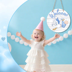 Penitue baby welcome sign photo prop for baby showers and gender reveals