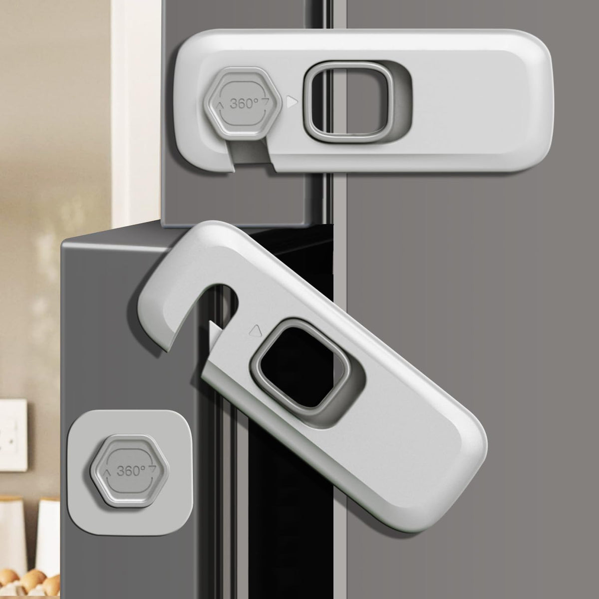 PENMAMA fridge lock closeup with 3M adhesive backing for secure mounting.