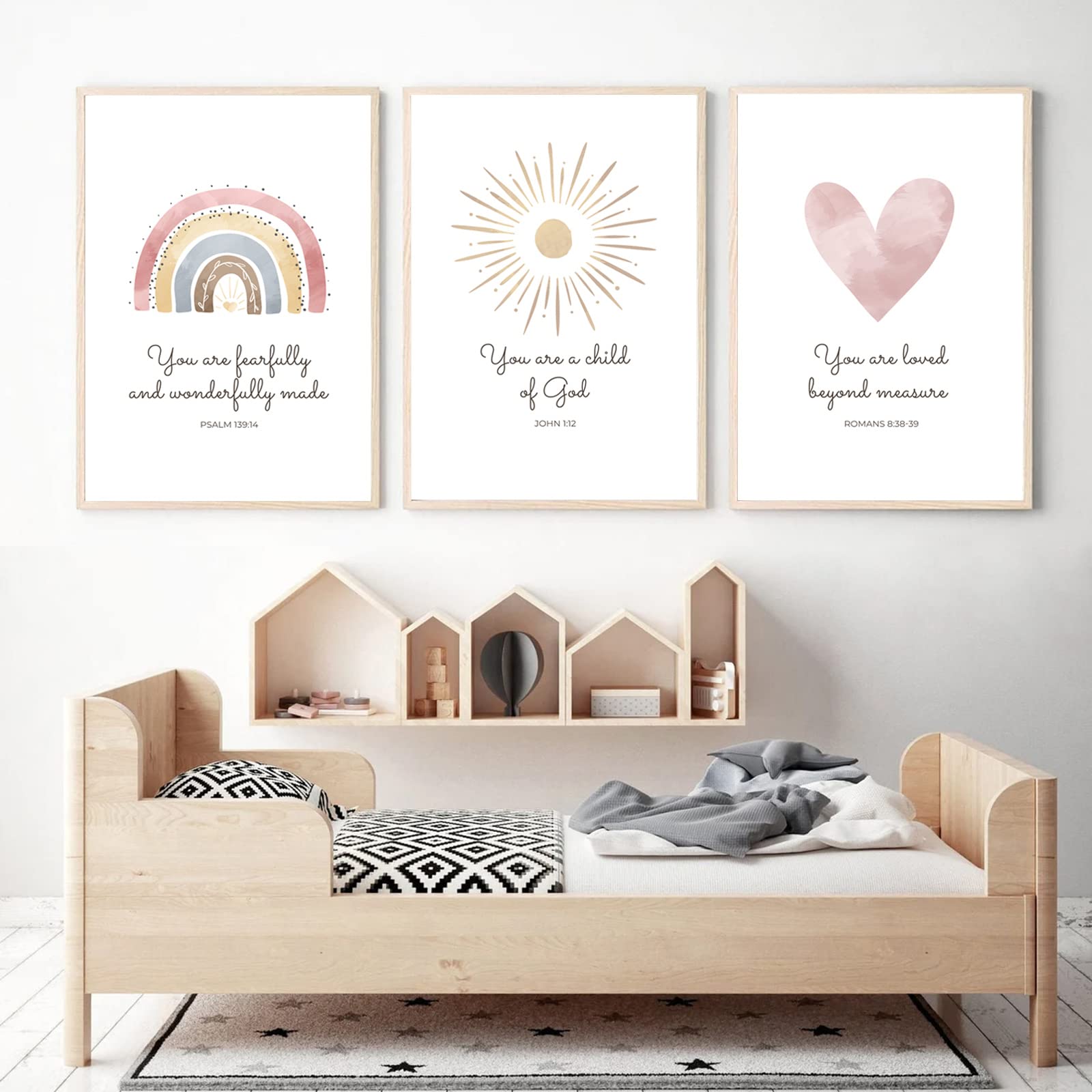 Pennclys Boho Nursery Wall Art Prints 3 set enhances a coordinated gallery wall.