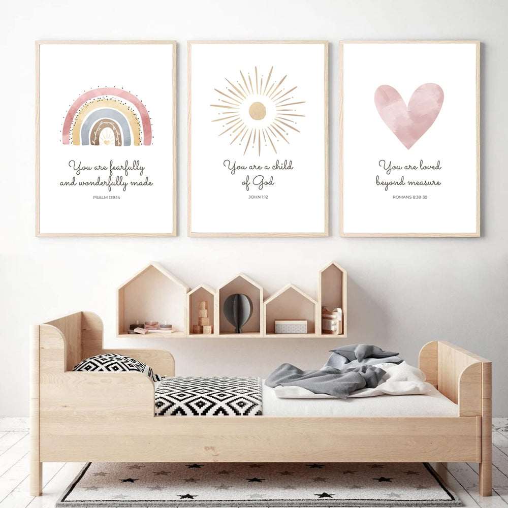 Pennclys Boho Nursery Wall Art Prints 3 set enhances a coordinated gallery wall.