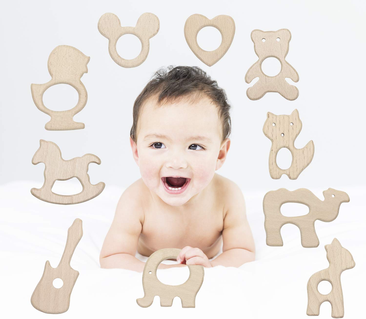 Penta Angel camel teething ring, natural wood texture for sensory play during teething