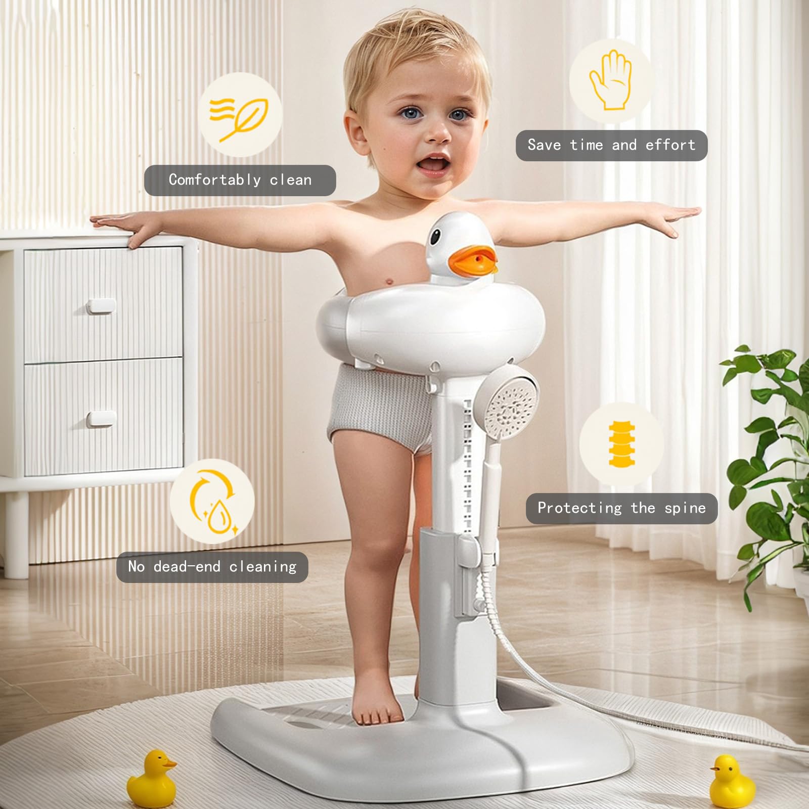 Pentasmile duck-design bath stand adds playful charm to baths.