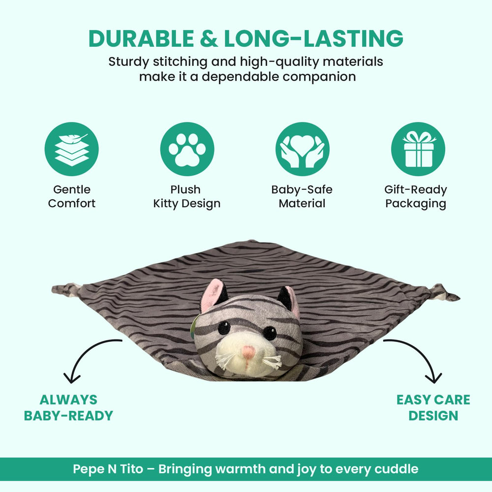 Pepe n Tito Kitty Cat Plush Lovey in-stroller provides portable comfort on the go.
