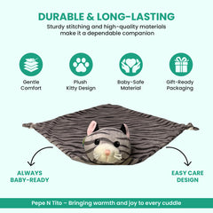 Pepe n Tito Kitty Cat Plush Lovey in-stroller provides portable comfort on the go.
